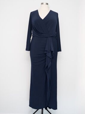 Betsy & Adam - Long-Sleeve Cascading-Ruffle Gown